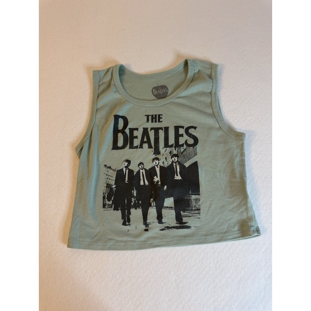 The Beatles Graphic Muscle Tank Top Sage Green Crop Sleeveless Band Tee Large